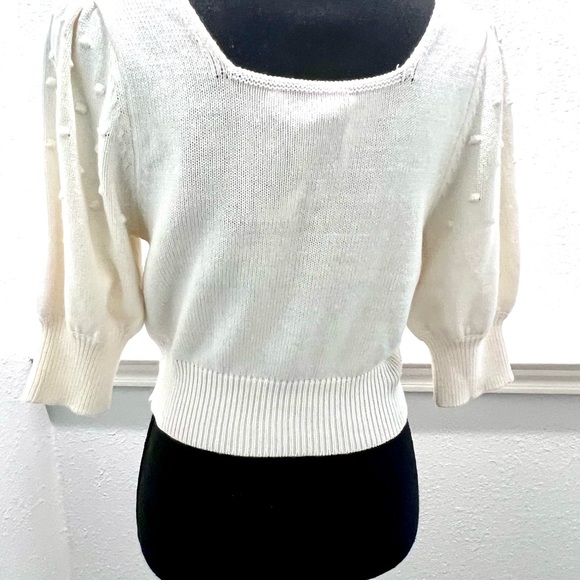 BCBGeneration White square Neck Sweater with Puff Sleeves and Cropped Fit  LARGE - Picture 10 of 12